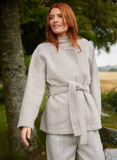Rose Wool Belted Jacket in Beige